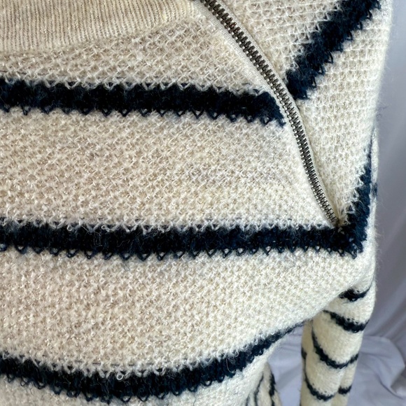 Navy and White Striped Lightweight Sweater with Zip at Shoulder - Picture 2 of 4